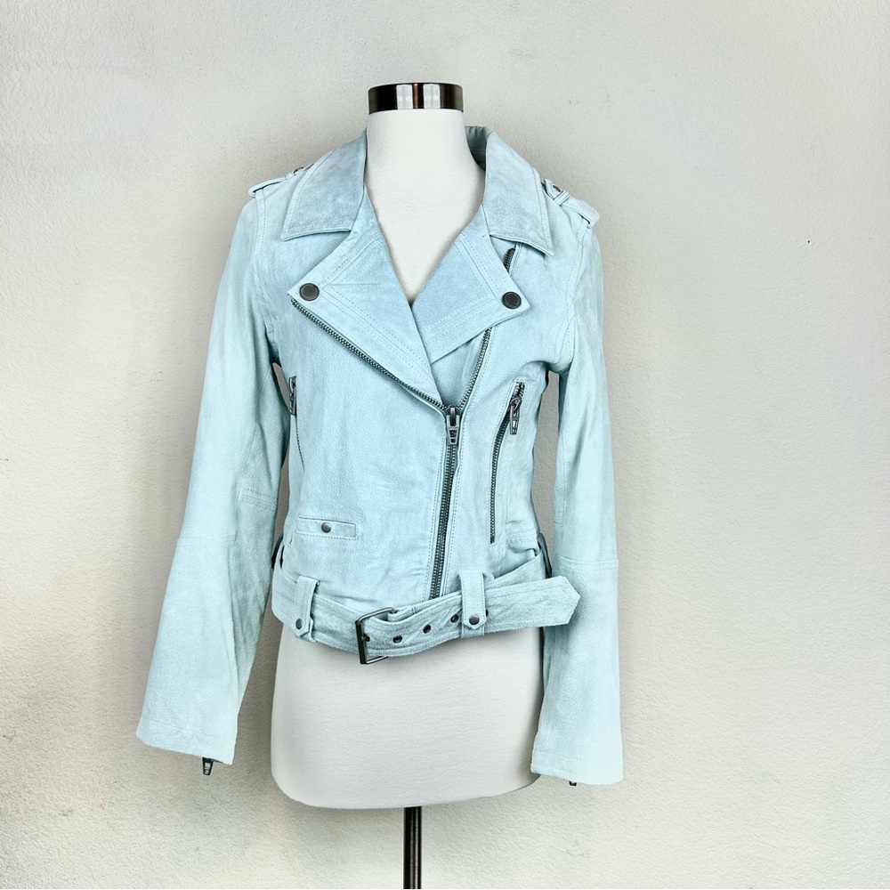 Blank NYC Moto Suede Light Blue Buckle & Zipper Jacket